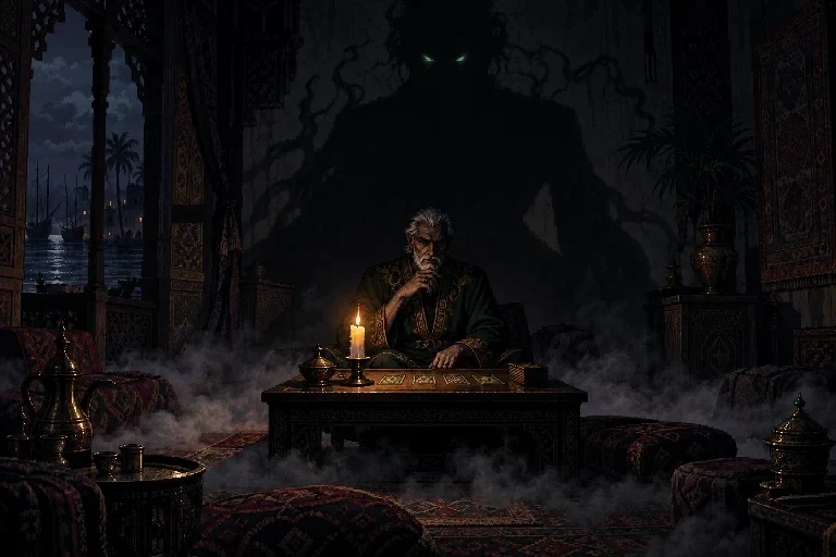 At the end of the alley is a majlis whose candle never goes out. The Shaikh of Baloot sits there, and he does not sit alone.